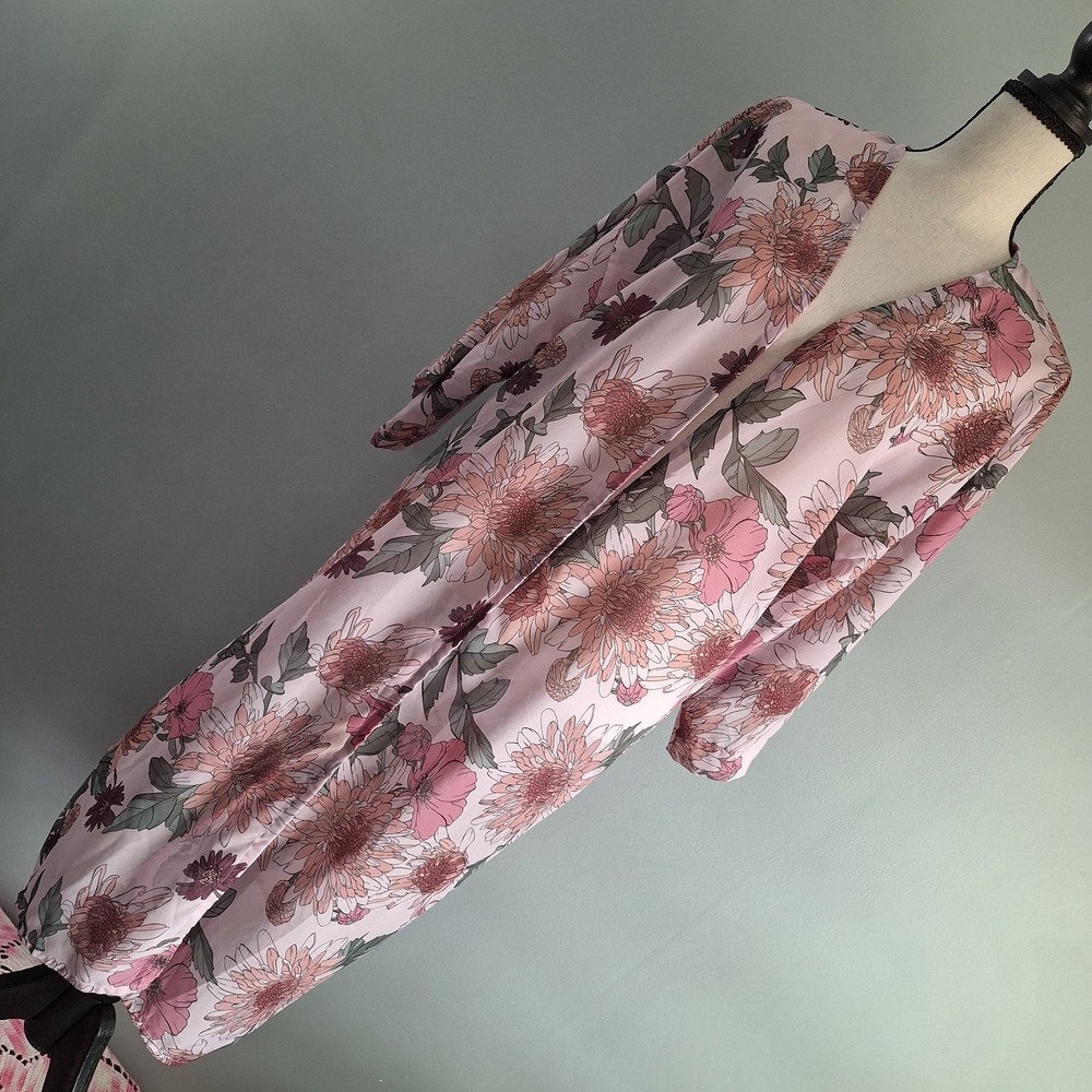 Wallflower Open Front Duster Kimono Cover Up Womens M Mauve Floral Whimsical...